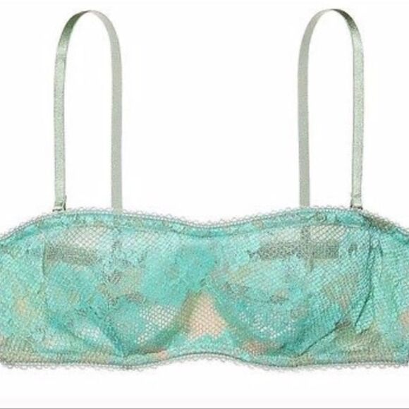 Victorias Secret strapless lace underwire bandeau bralette bra green - Picture 1 of 4